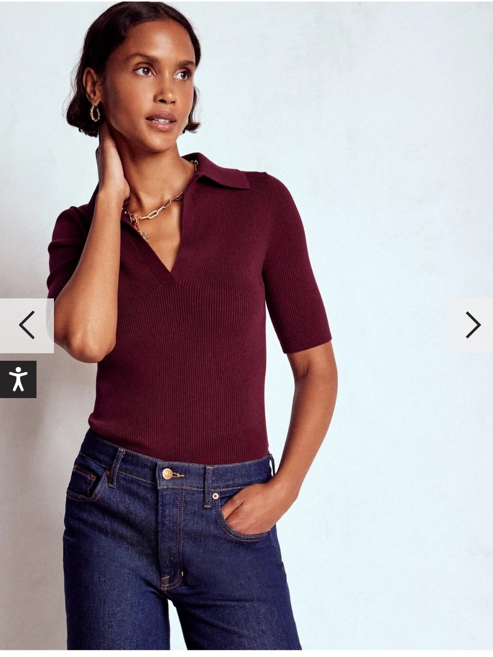 Boden Rib Henley Top-Short Sleeve-Deep Wisteria